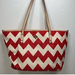 Kate Spade Red and Cream Chevron Tote